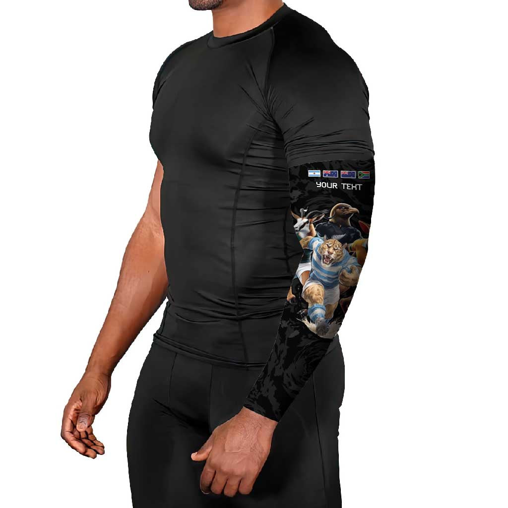 Custom Rugby Southern Hemisphere Arm Sleeves Argentina AUNZ South Africa Mascot Black - Aussie Hoodie