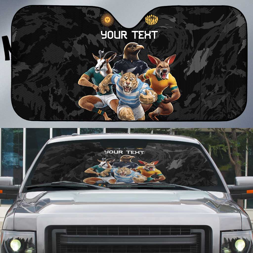 Custom Rugby Southern Hemisphere Auto Sun Shade Argentina AUNZ South Africa Mascot Black - Aussie Hoodie