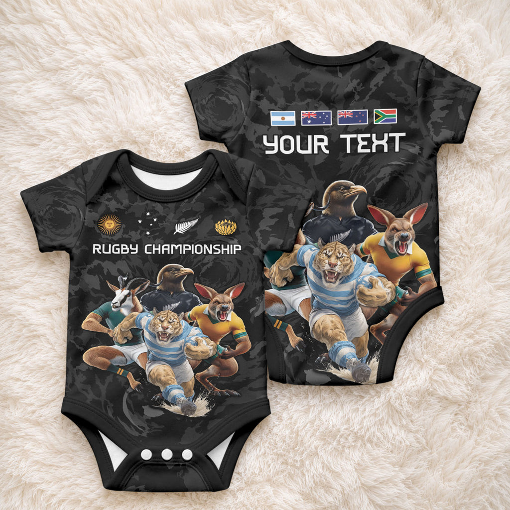 Custom Rugby Southern Hemisphere Baby Onesie Argentina AUNZ South Africa Mascot Black