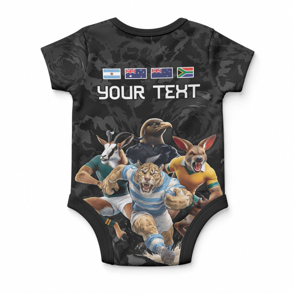 Custom Rugby Southern Hemisphere Baby Onesie Argentina AUNZ South Africa Mascot Black