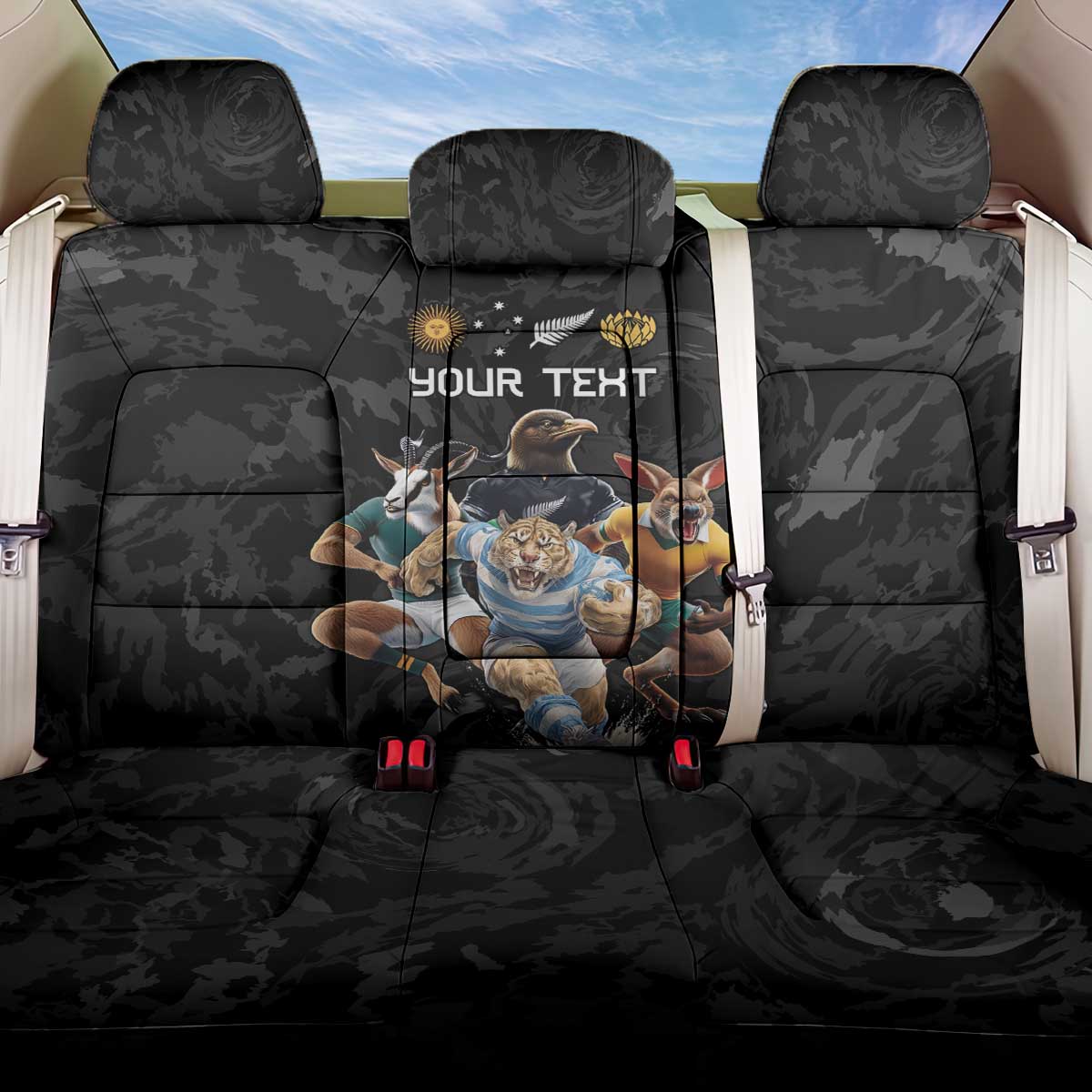 Custom Rugby Southern Hemisphere Back Car Seat Cover Argentina AUNZ South Africa Mascot Black - Aussie Hoodie