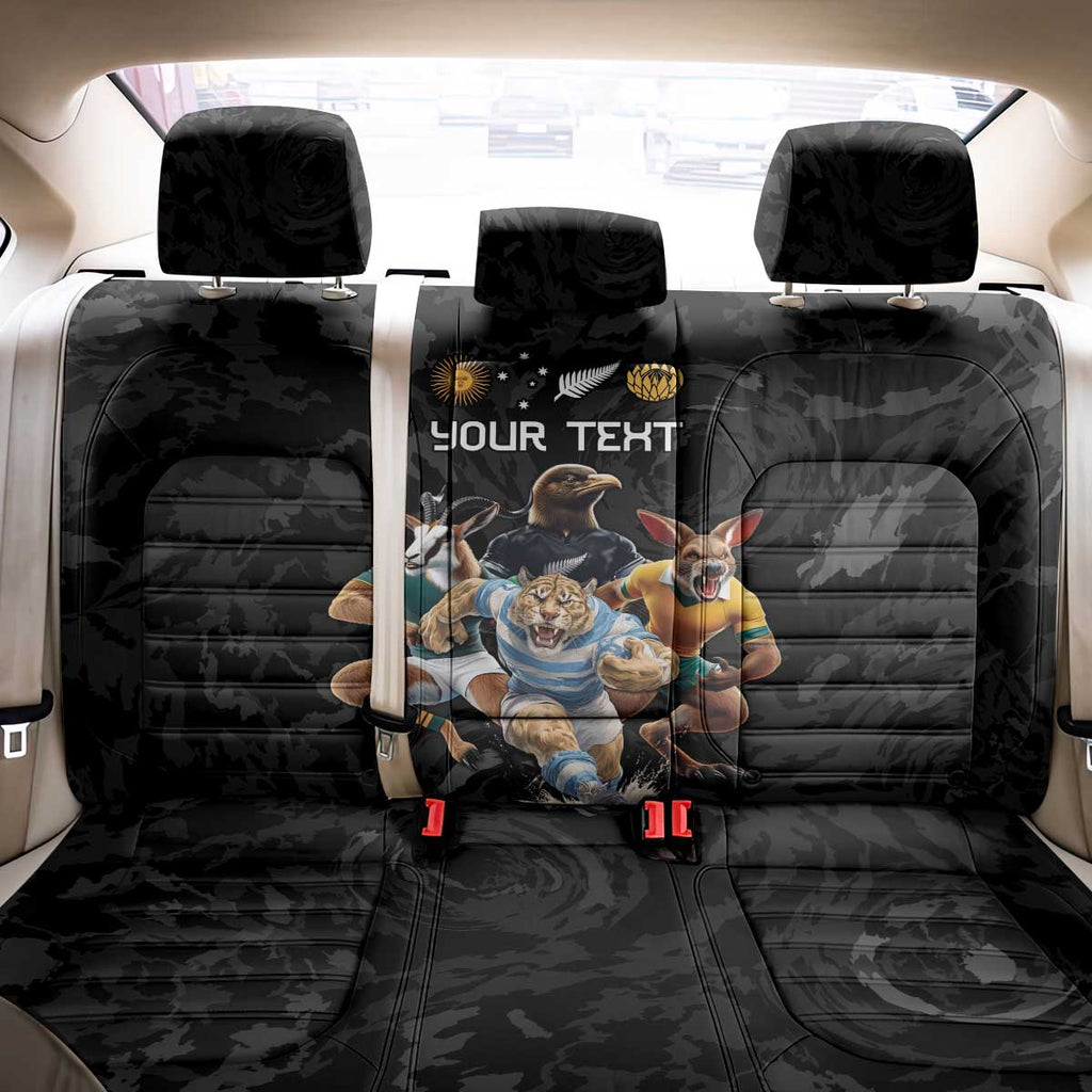 Custom Rugby Southern Hemisphere Back Car Seat Cover Argentina AUNZ South Africa Mascot Black - Aussie Hoodie