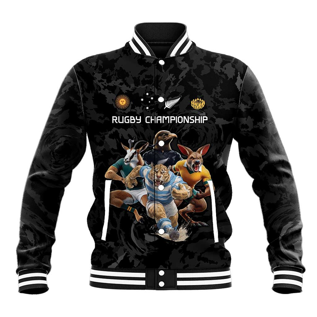 Custom Rugby Southern Hemisphere Baseball Jacket Argentina AUNZ South Africa Mascot Black - Aussie Hoodie