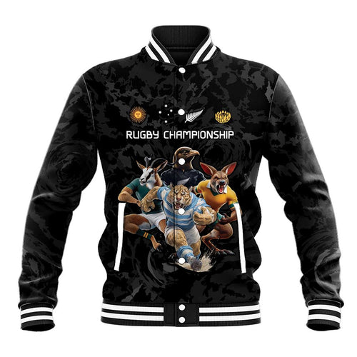 Custom Rugby Southern Hemisphere Baseball Jacket Argentina AUNZ South Africa Mascot Black - Aussie Hoodie
