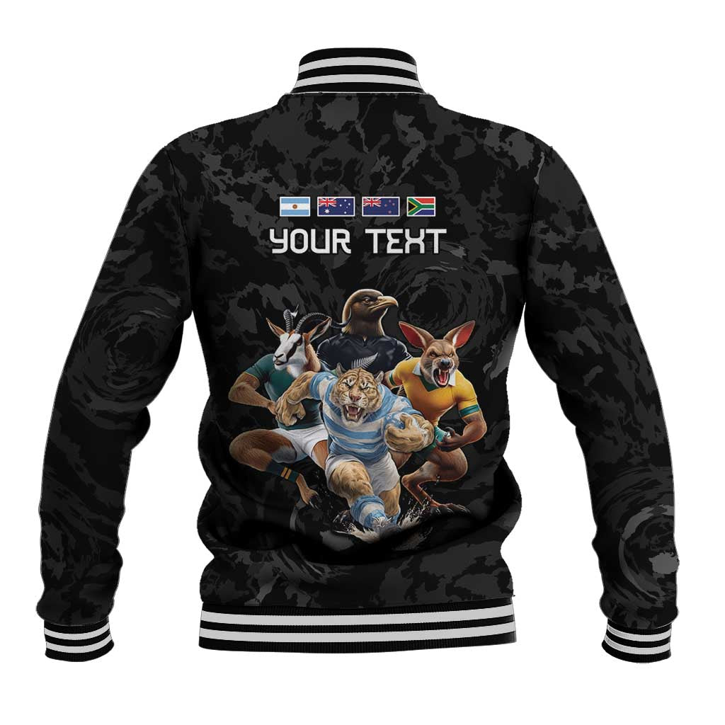 Custom Rugby Southern Hemisphere Baseball Jacket Argentina AUNZ South Africa Mascot Black - Aussie Hoodie
