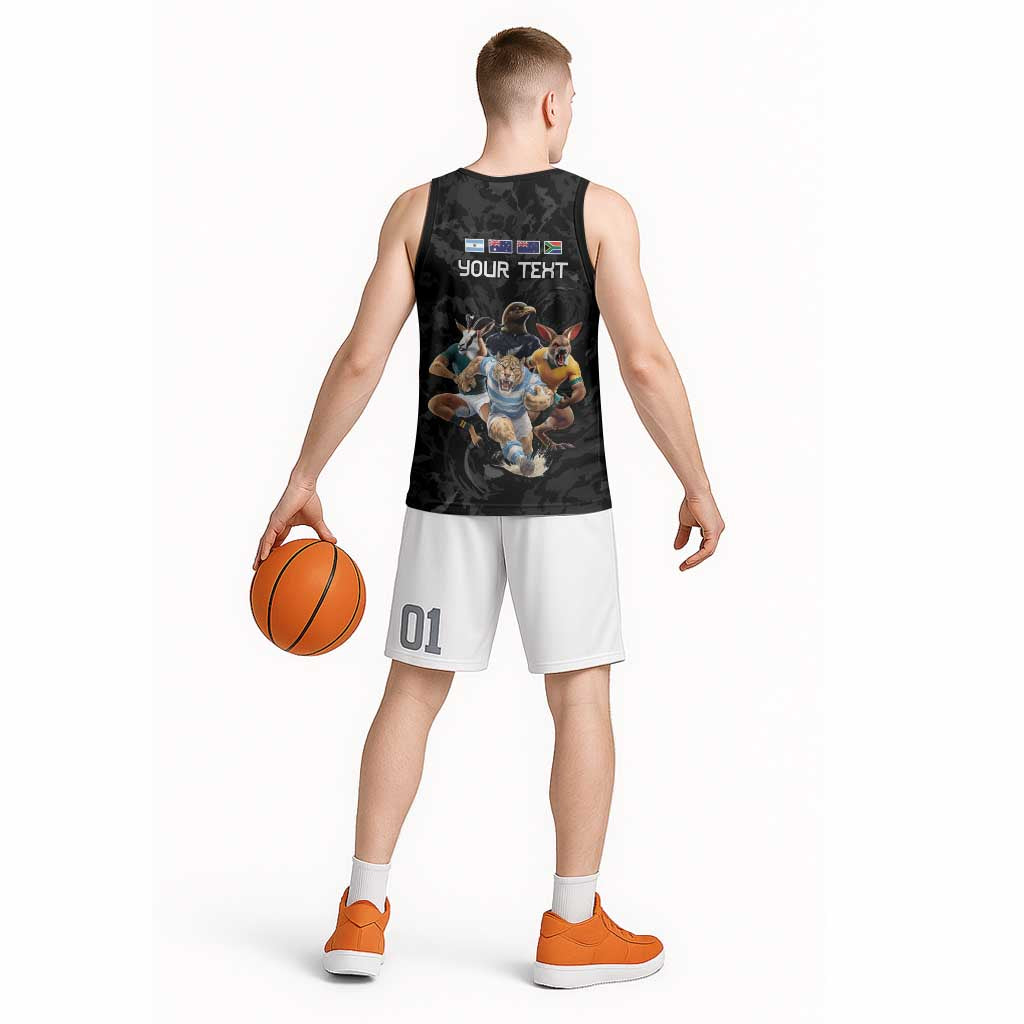 Custom Rugby Southern Hemisphere Basketball Jersey Argentina AUNZ South Africa Mascot Black - Aussie Hoodie