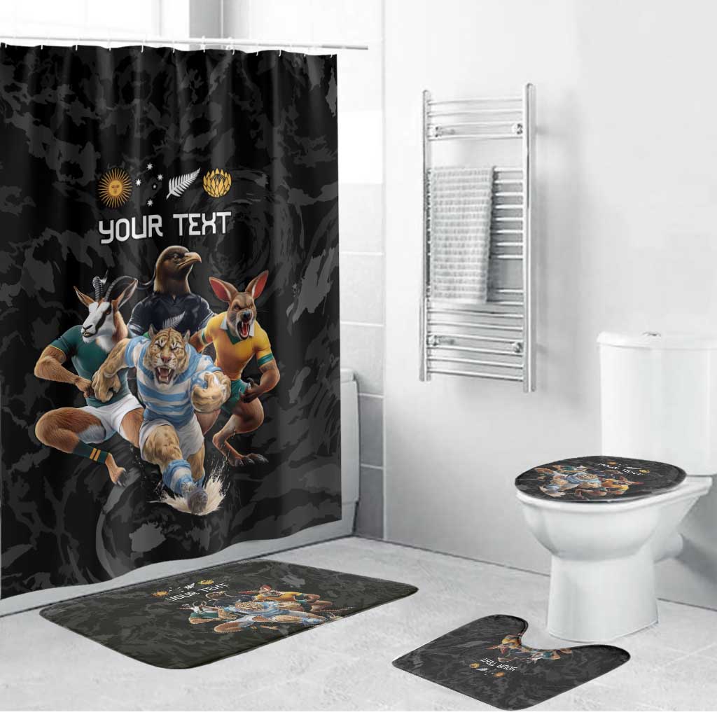 Custom Rugby Southern Hemisphere Bathroom Set Argentina AUNZ South Africa Mascot Black - Aussie Hoodie