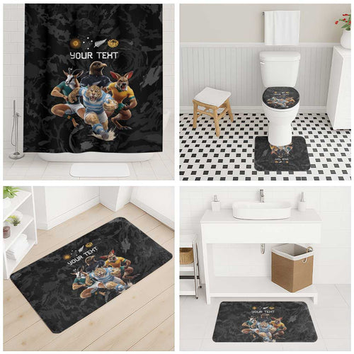 Custom Rugby Southern Hemisphere Bathroom Set Argentina AUNZ South Africa Mascot Black - Aussie Hoodie