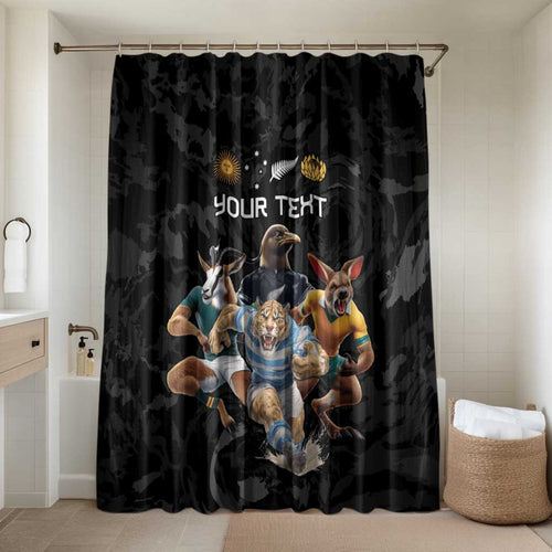 Custom Rugby Southern Hemisphere Bathroom Set Argentina AUNZ South Africa Mascot Black - Aussie Hoodie