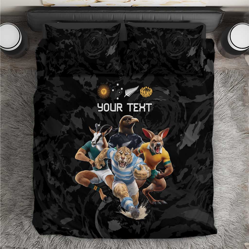 Custom Rugby Southern Hemisphere Bedding Set Argentina AUNZ South Africa Mascot Black - Aussie Hoodie