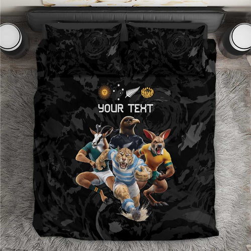 Custom Rugby Southern Hemisphere Bedding Set Argentina AUNZ South Africa Mascot Black - Aussie Hoodie