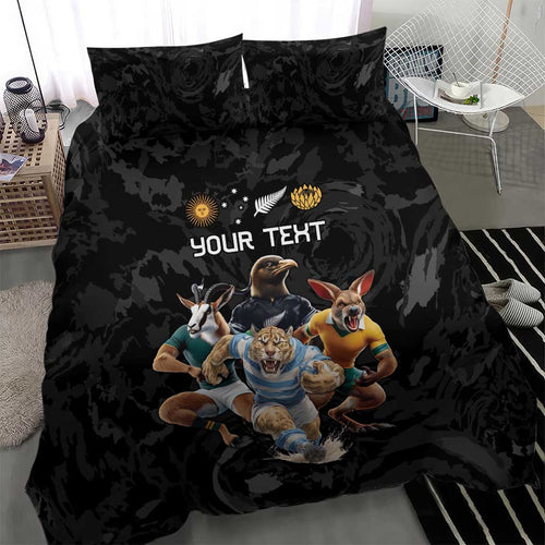 Custom Rugby Southern Hemisphere Bedding Set Argentina AUNZ South Africa Mascot Black - Aussie Hoodie