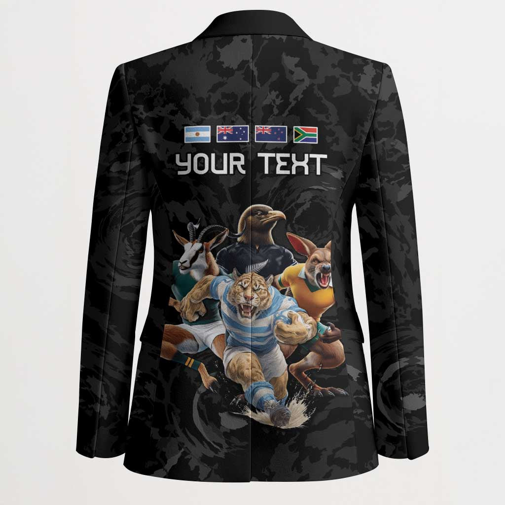 Custom Rugby Southern Hemisphere Blazer Argentina AUNZ South Africa Mascot Black - Aussie Hoodie