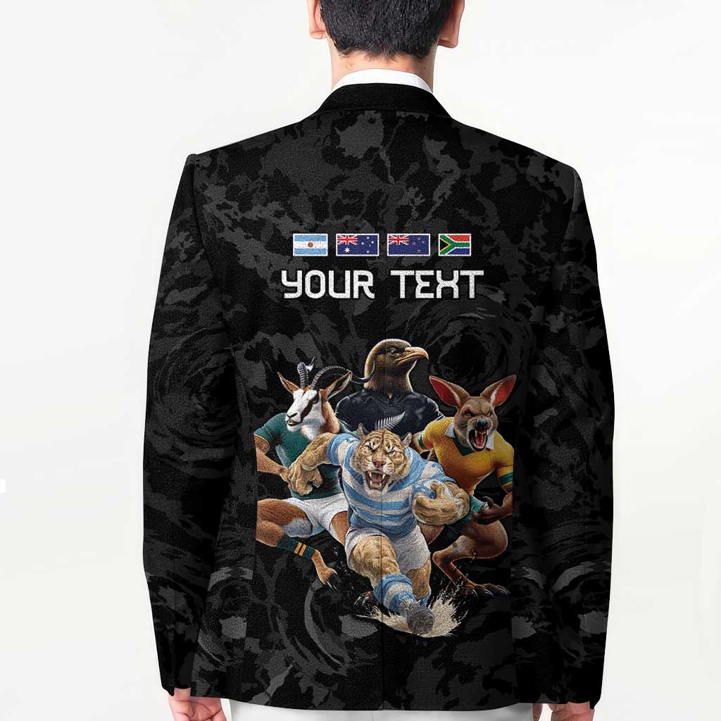 Custom Rugby Southern Hemisphere Blazer Argentina AUNZ South Africa Mascot Black - Aussie Hoodie