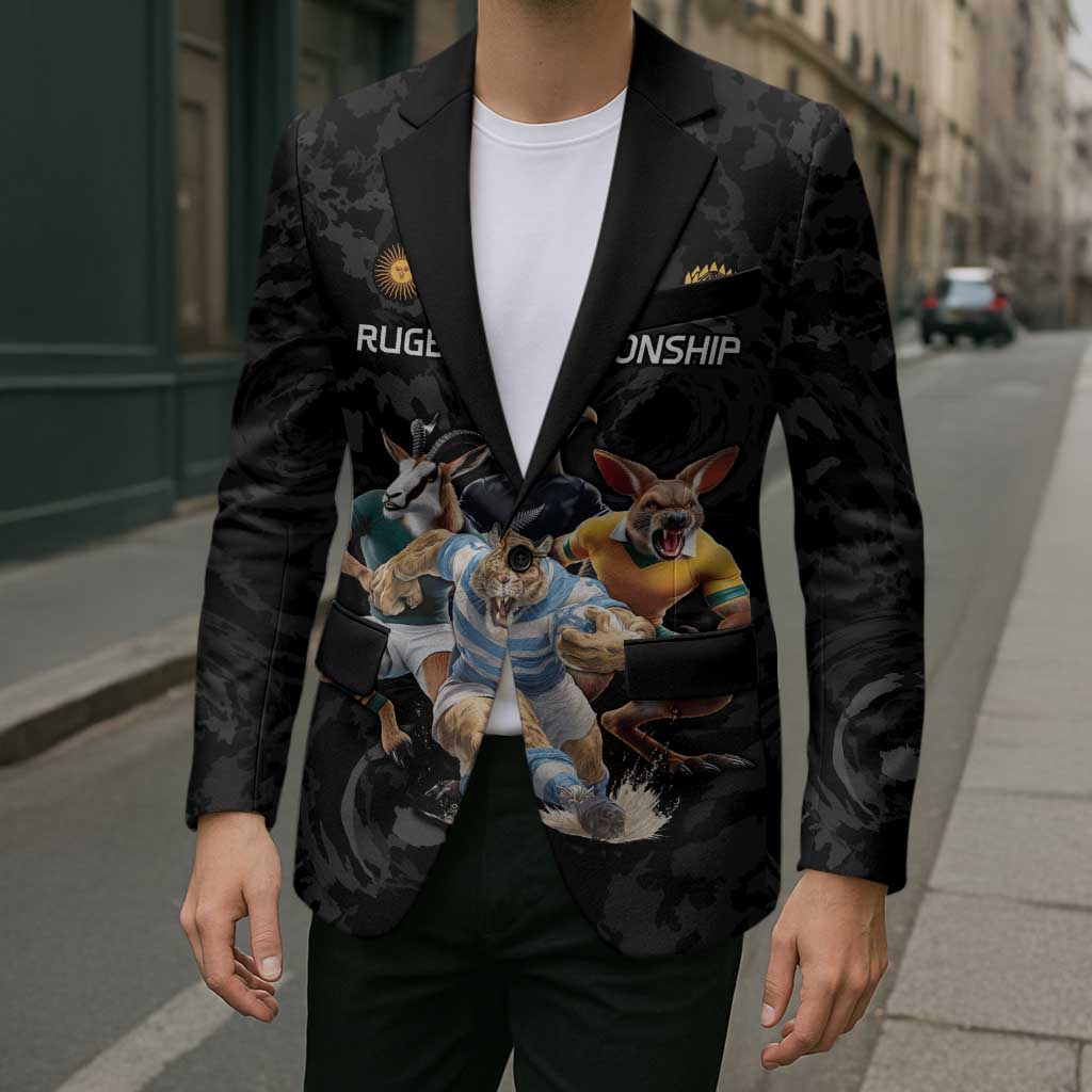 Custom Rugby Southern Hemisphere Blazer Argentina AUNZ South Africa Mascot Black - Aussie Hoodie