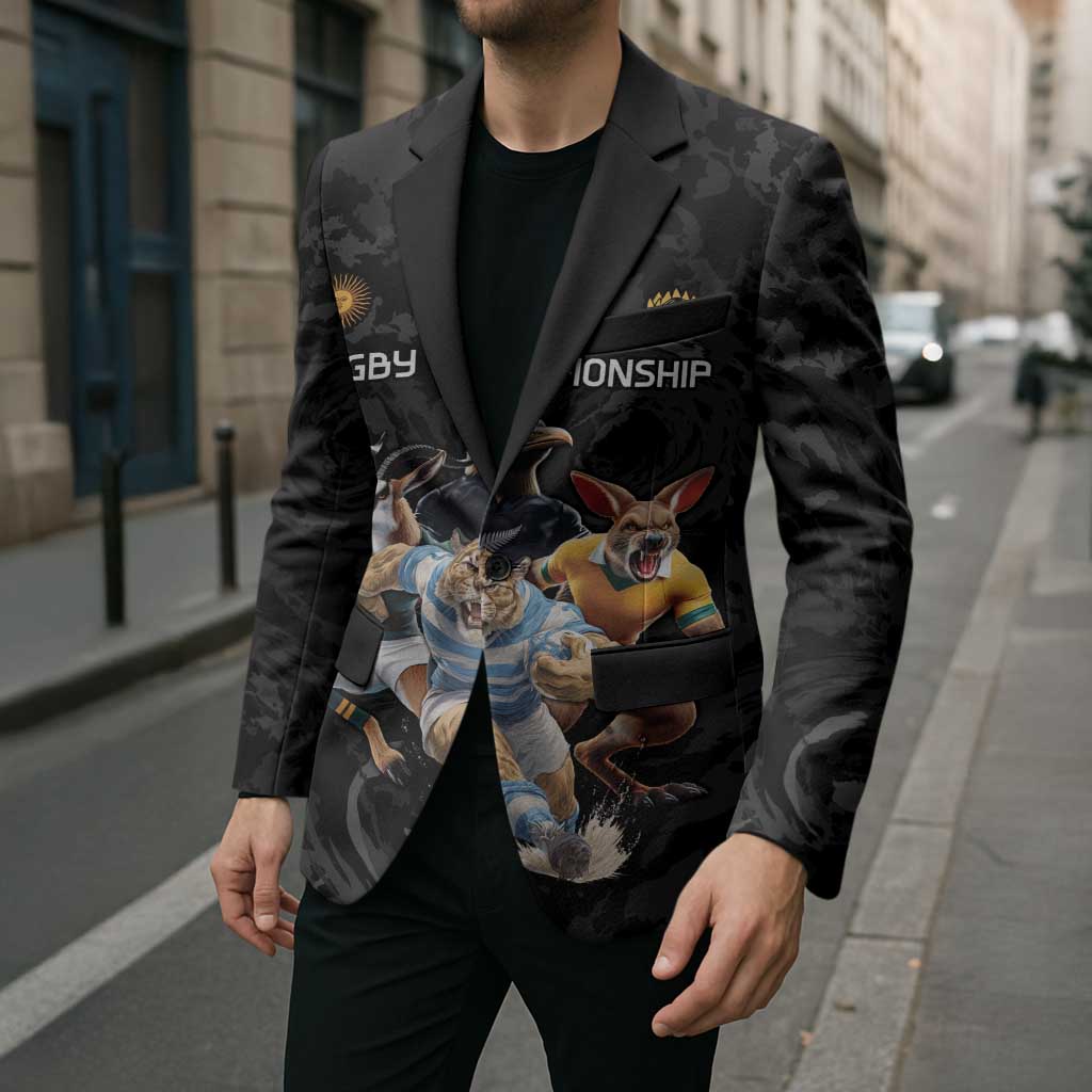 Custom Rugby Southern Hemisphere Blazer Argentina AUNZ South Africa Mascot Black - Aussie Hoodie