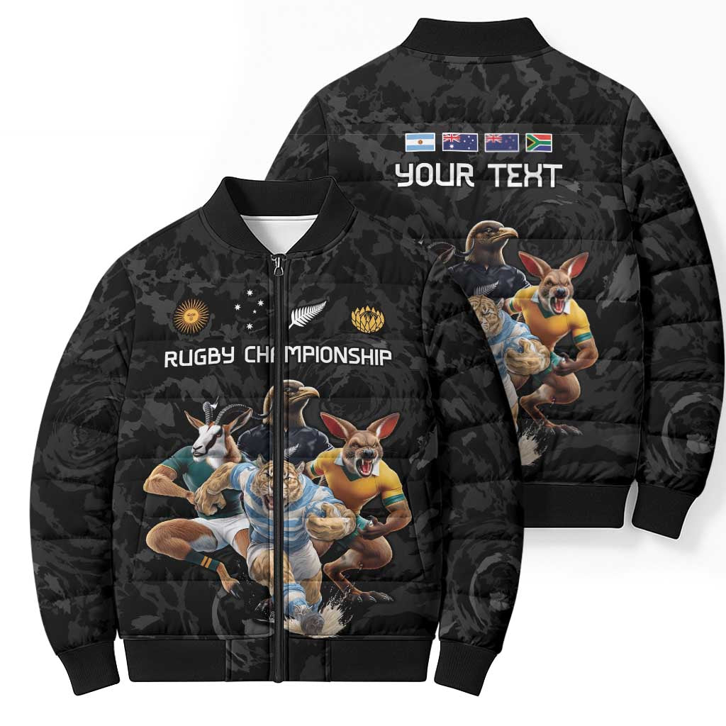 Custom Rugby Southern Hemisphere Bomber Puffer Jacket Argentina AUNZ South Africa Mascot Black - Aussie Hoodie