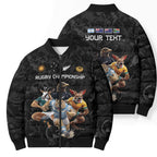 Custom Rugby Southern Hemisphere Bomber Puffer Jacket Argentina AUNZ South Africa Mascot Black - Aussie Hoodie