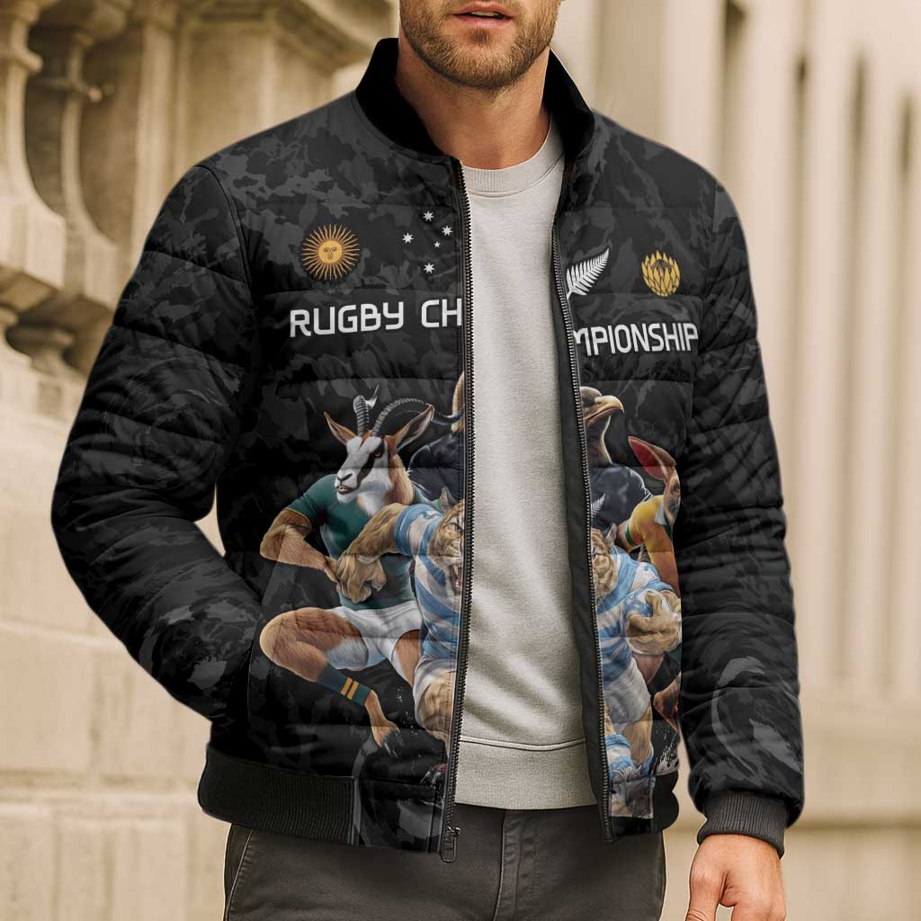Custom Rugby Southern Hemisphere Bomber Puffer Jacket Argentina AUNZ South Africa Mascot Black - Aussie Hoodie