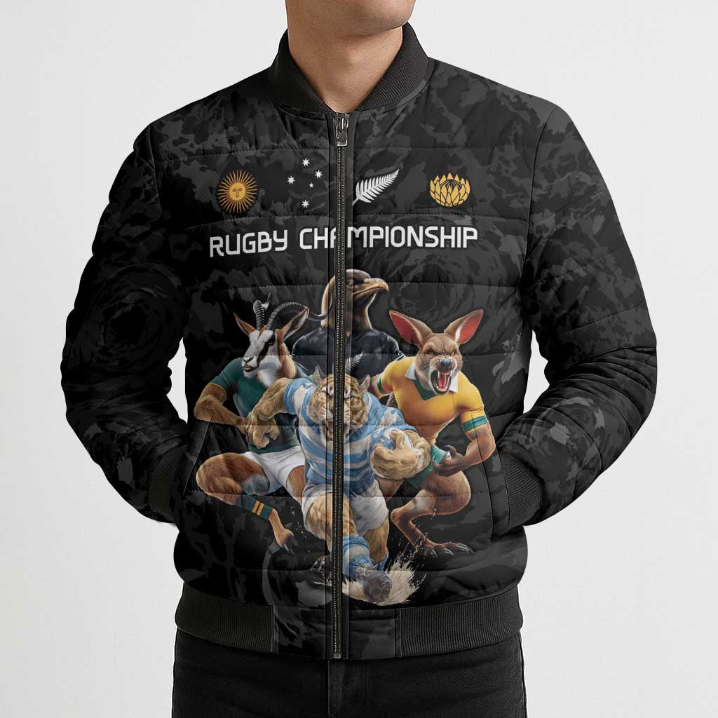 Custom Rugby Southern Hemisphere Bomber Puffer Jacket Argentina AUNZ South Africa Mascot Black - Aussie Hoodie
