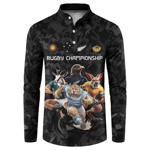 Custom Rugby Southern Hemisphere Button Sweatshirt Argentina AUNZ South Africa Mascot Black - Aussie Hoodie