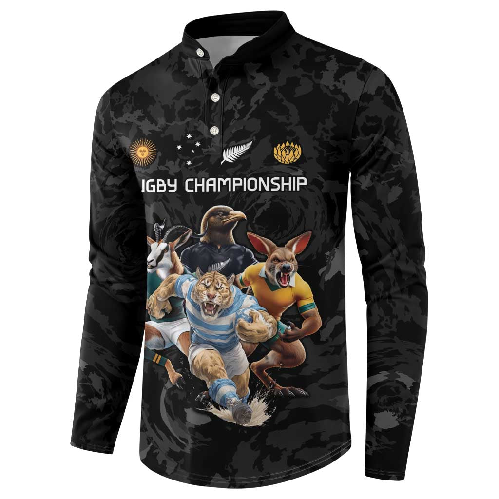 Custom Rugby Southern Hemisphere Button Sweatshirt Argentina AUNZ South Africa Mascot Black - Aussie Hoodie