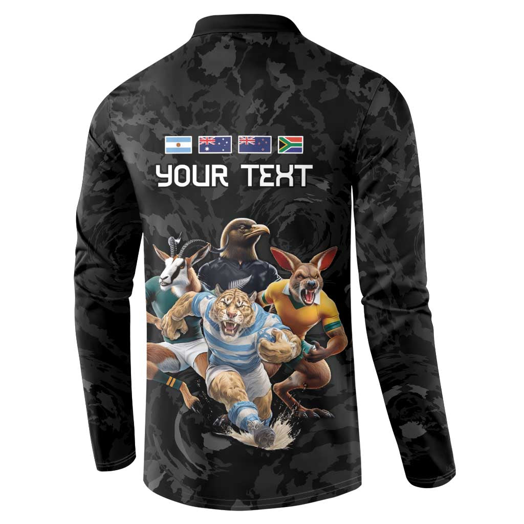 Custom Rugby Southern Hemisphere Button Sweatshirt Argentina AUNZ South Africa Mascot Black - Aussie Hoodie