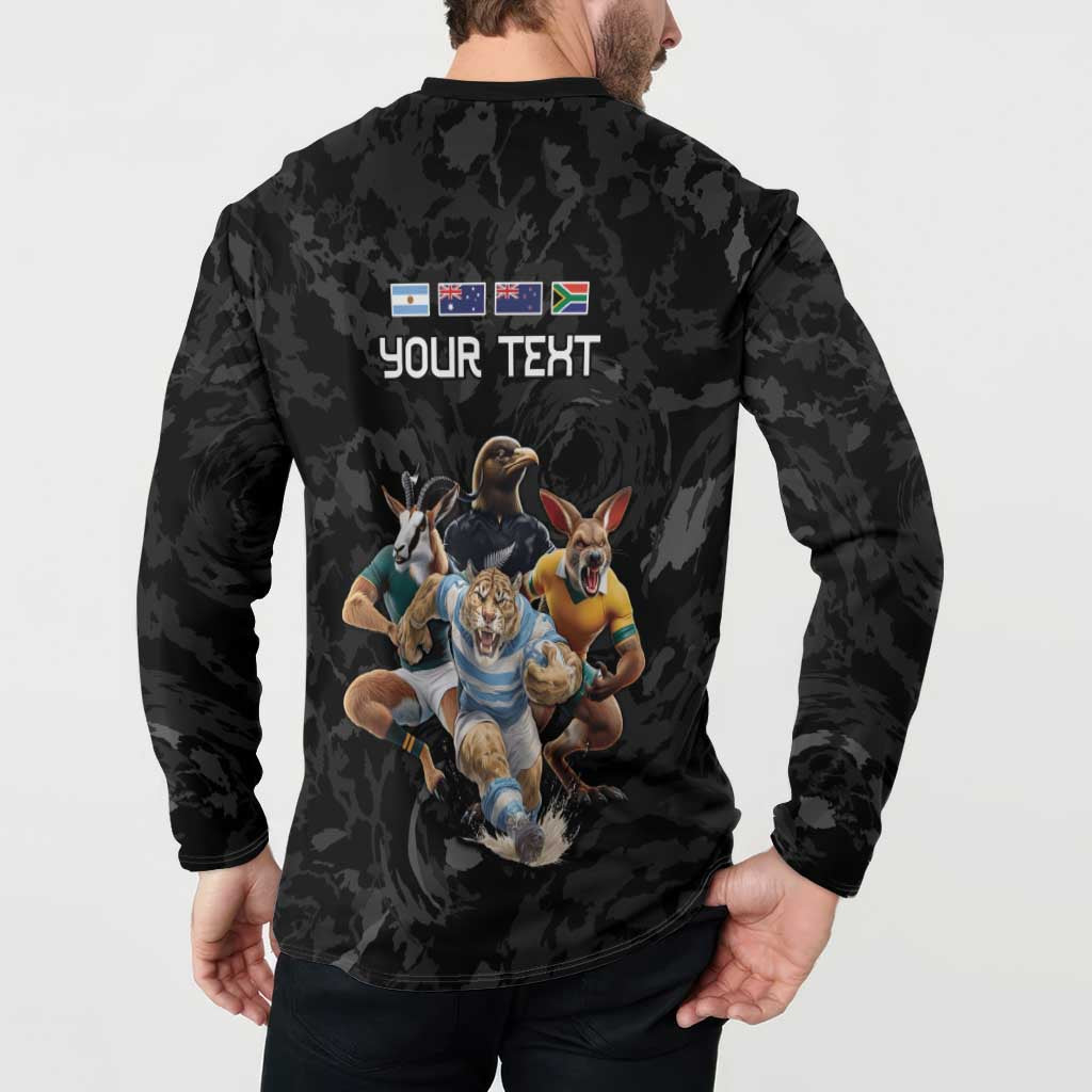 Custom Rugby Southern Hemisphere Button Sweatshirt Argentina AUNZ South Africa Mascot Black - Aussie Hoodie