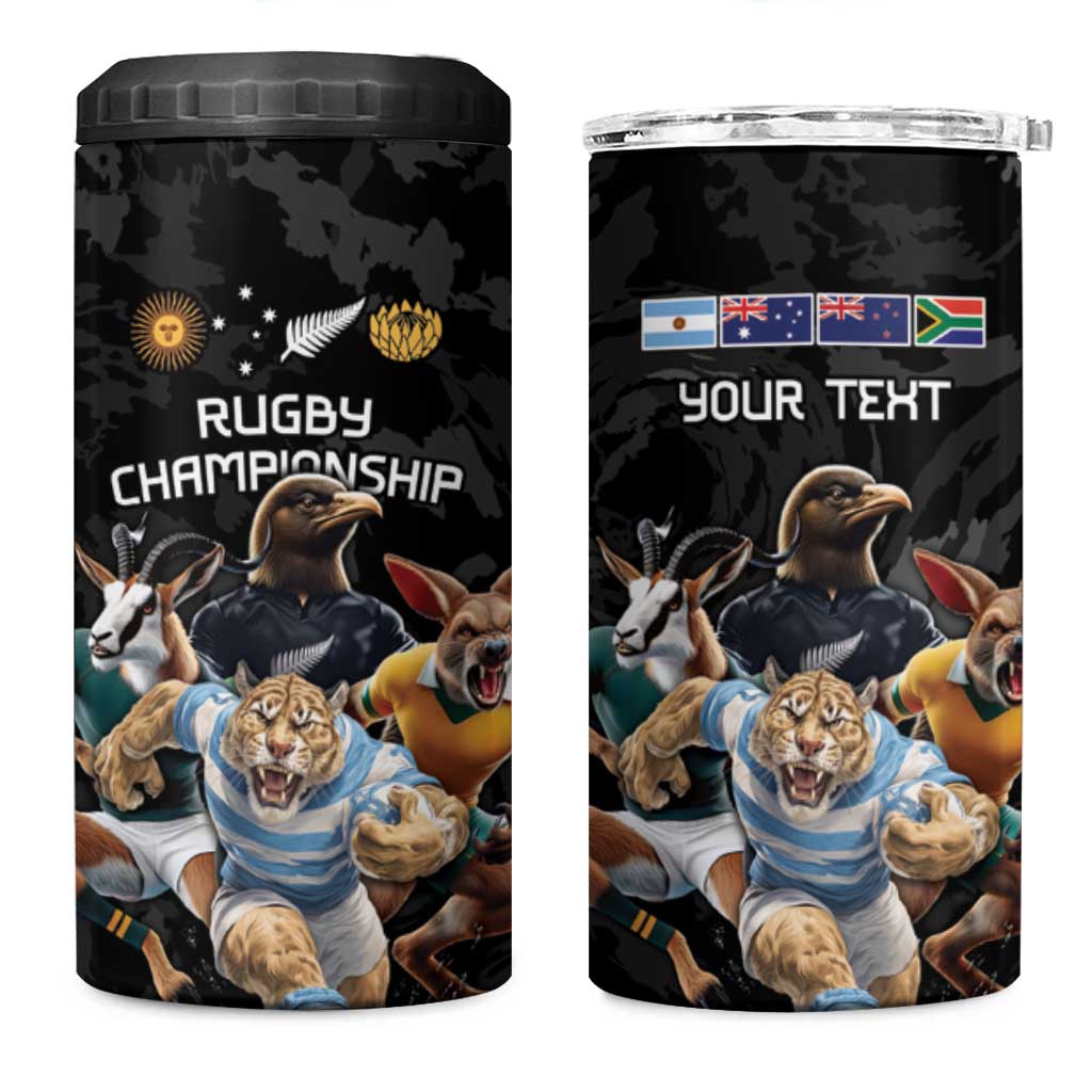 Custom Rugby Southern Hemisphere 4 in 1 Can Cooler Tumbler Argentina AUNZ South Africa Mascot Black - Aussie Hoodie
