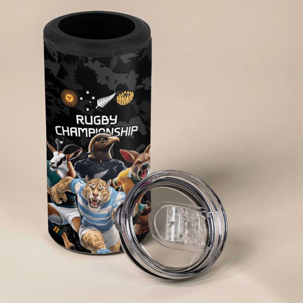 Custom Rugby Southern Hemisphere 4 in 1 Can Cooler Tumbler Argentina AUNZ South Africa Mascot Black - Aussie Hoodie