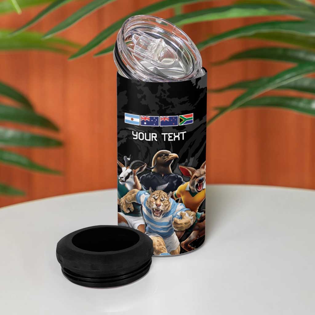 Custom Rugby Southern Hemisphere 4 in 1 Can Cooler Tumbler Argentina AUNZ South Africa Mascot Black - Aussie Hoodie
