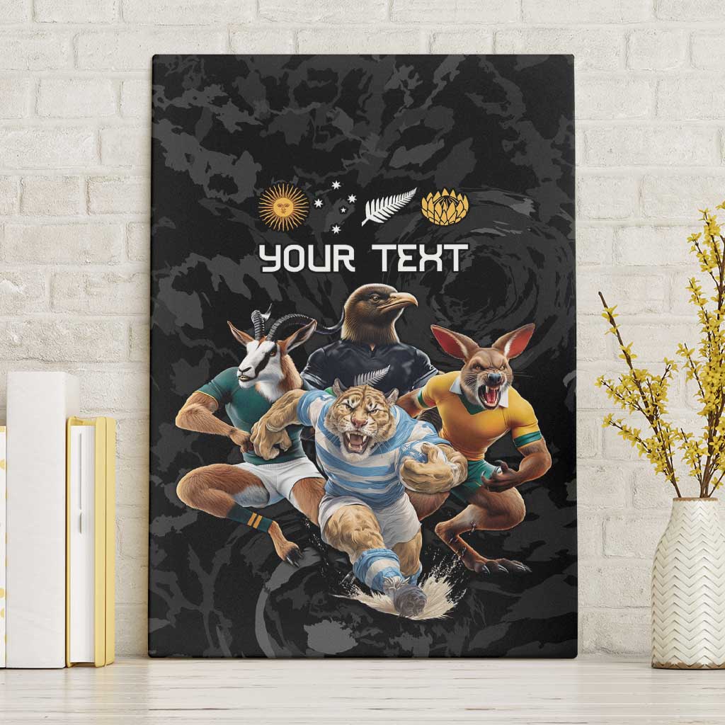 Custom Rugby Southern Hemisphere Canvas Wall Art Argentina AUNZ South Africa Mascot Black - Aussie Hoodie
