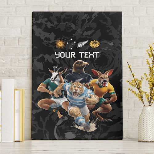 Custom Rugby Southern Hemisphere Canvas Wall Art Argentina AUNZ South Africa Mascot Black - Aussie Hoodie