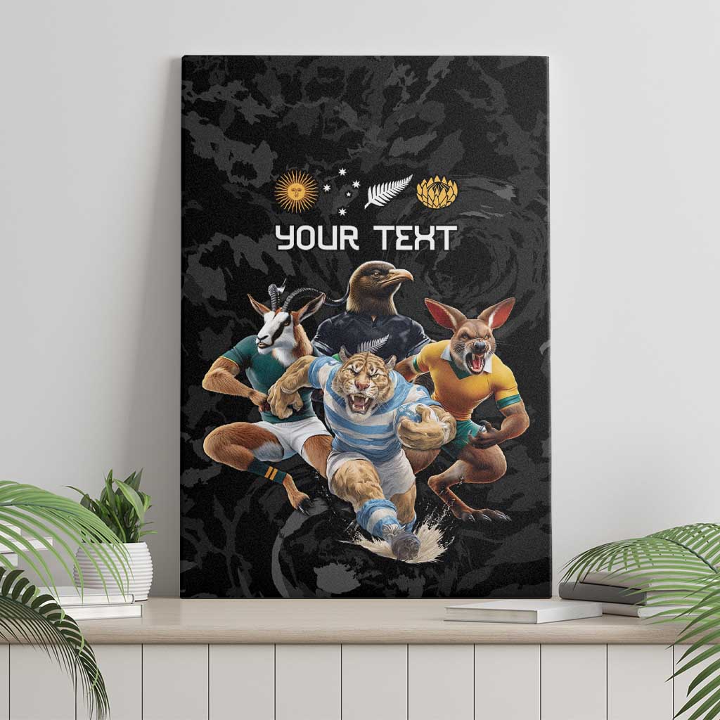 Custom Rugby Southern Hemisphere Canvas Wall Art Argentina AUNZ South Africa Mascot Black - Aussie Hoodie