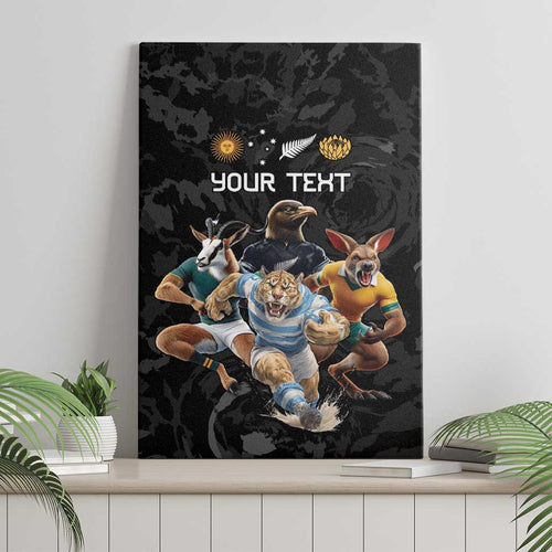 Custom Rugby Southern Hemisphere Canvas Wall Art Argentina AUNZ South Africa Mascot Black - Aussie Hoodie