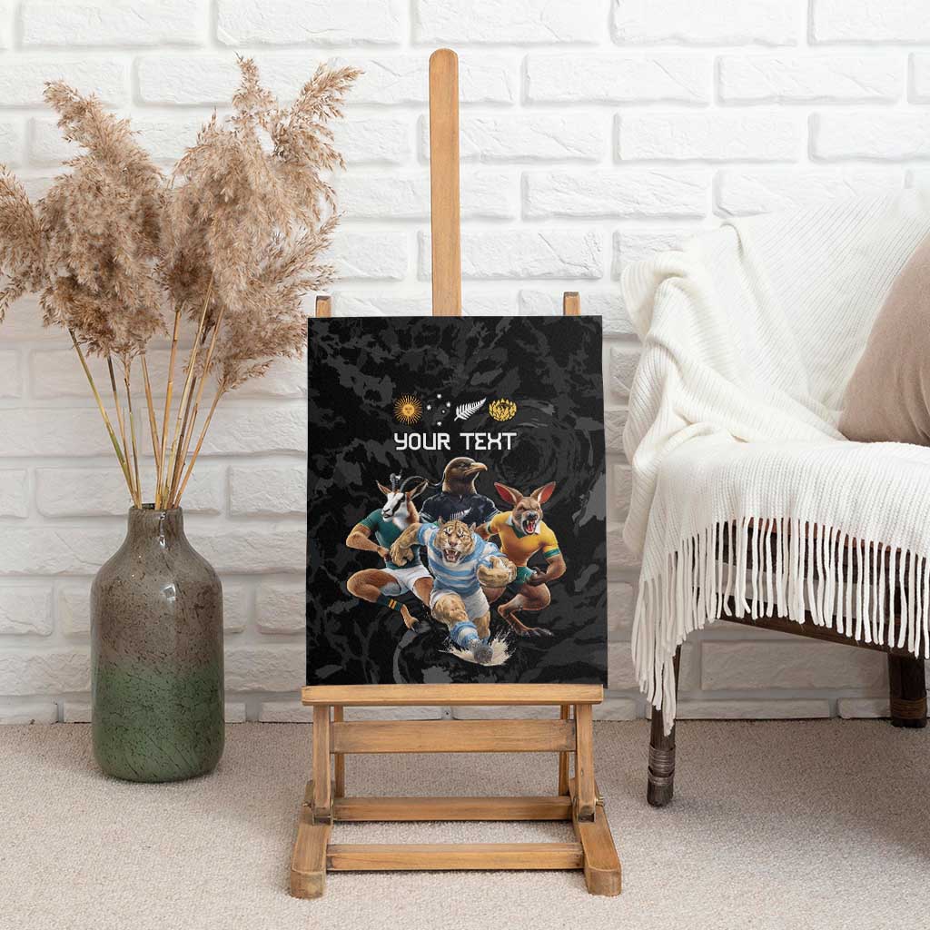 Custom Rugby Southern Hemisphere Canvas Wall Art Argentina AUNZ South Africa Mascot Black - Aussie Hoodie