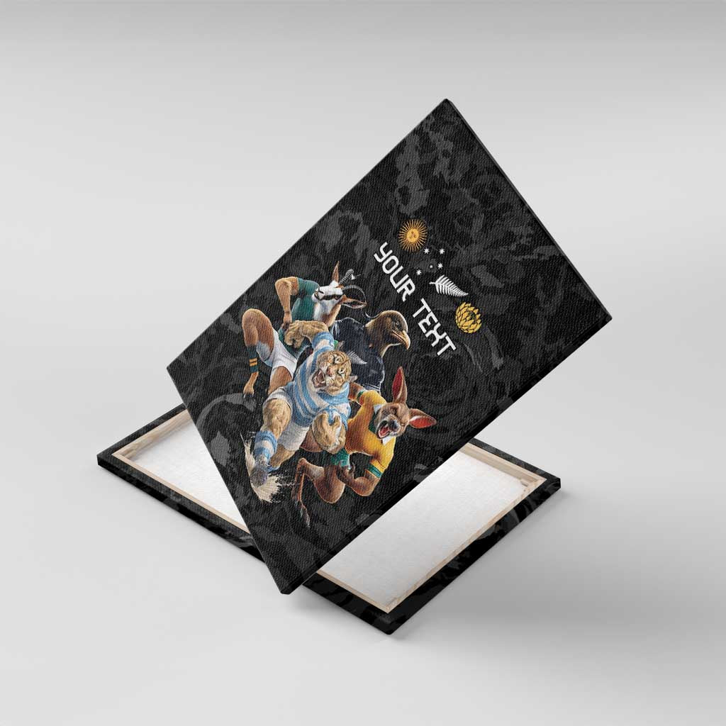Custom Rugby Southern Hemisphere Canvas Wall Art Argentina AUNZ South Africa Mascot Black - Aussie Hoodie