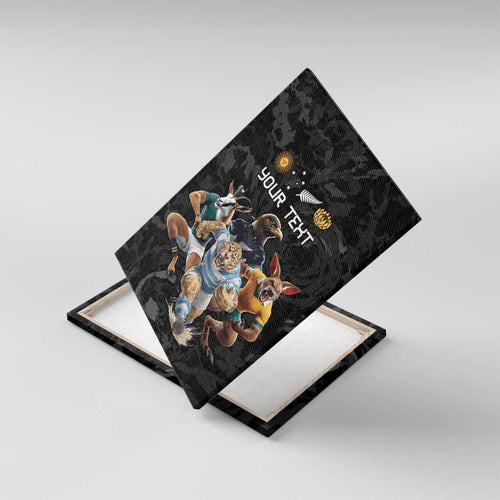 Custom Rugby Southern Hemisphere Canvas Wall Art Argentina AUNZ South Africa Mascot Black - Aussie Hoodie