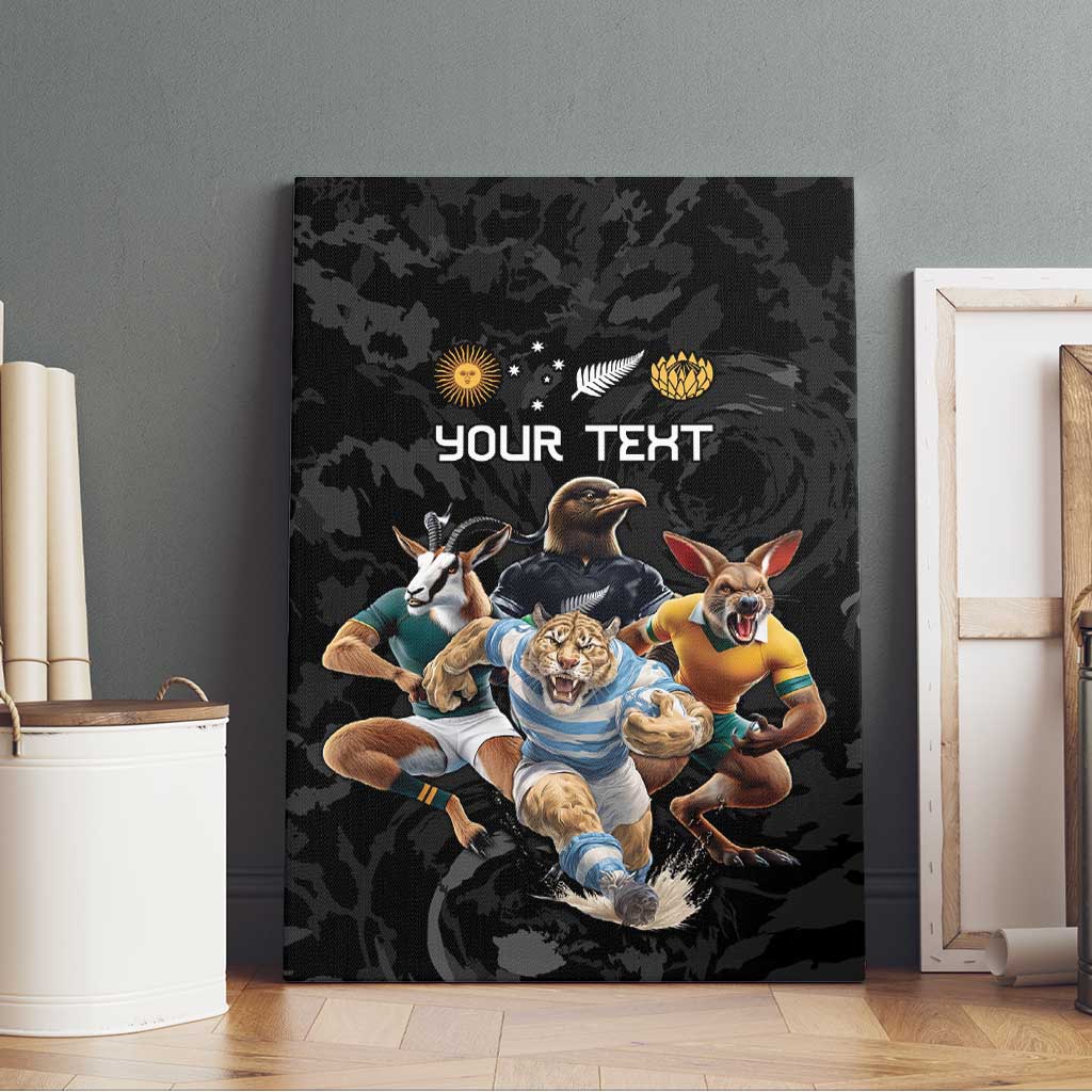 Custom Rugby Southern Hemisphere Canvas Wall Art Argentina AUNZ South Africa Mascot Black - Aussie Hoodie