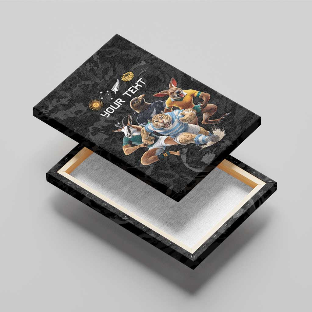 Custom Rugby Southern Hemisphere Canvas Wall Art Argentina AUNZ South Africa Mascot Black - Aussie Hoodie