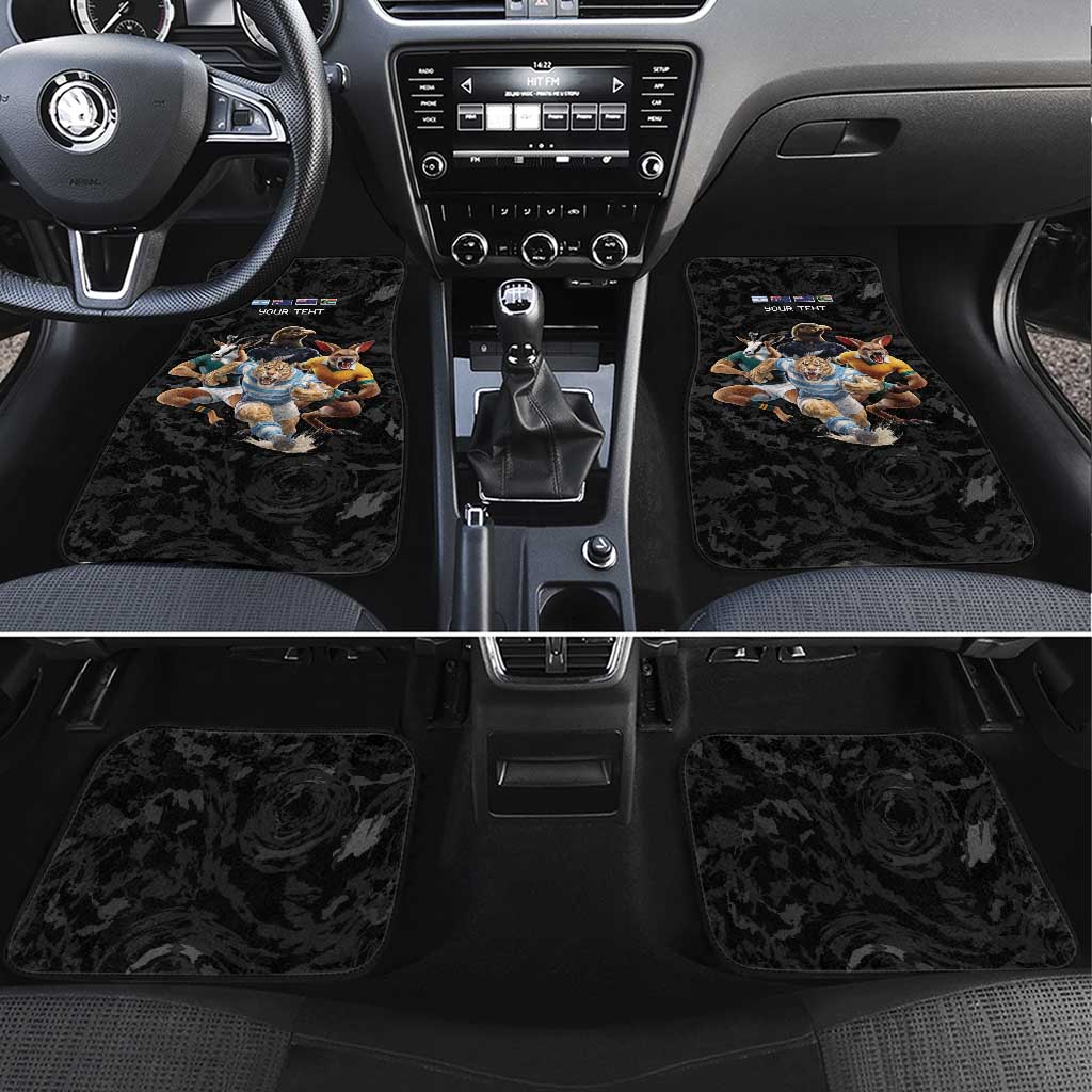 Custom Rugby Southern Hemisphere Car Mats Argentina AUNZ South Africa Mascot Black - Aussie Hoodie