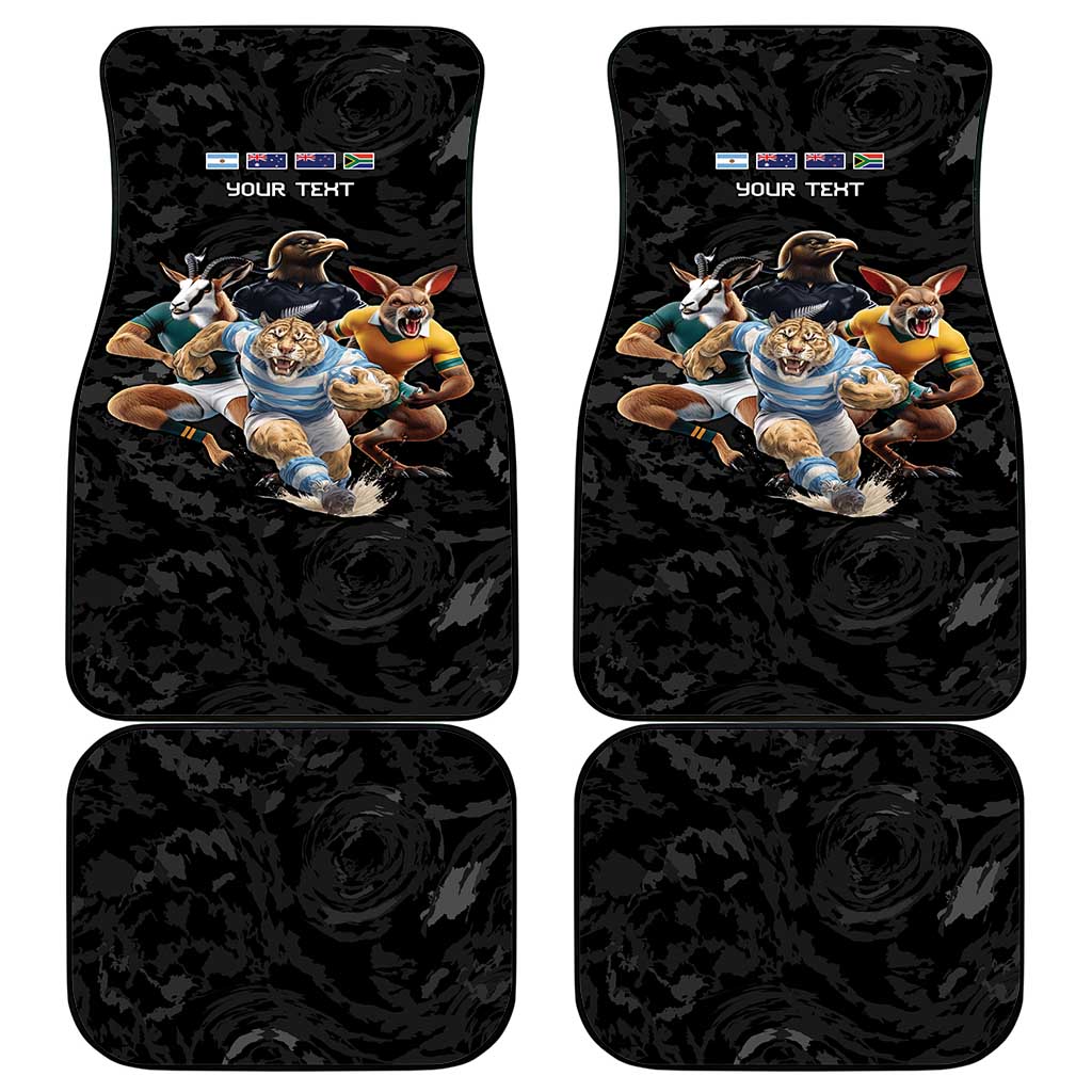 Custom Rugby Southern Hemisphere Car Mats Argentina AUNZ South Africa Mascot Black - Aussie Hoodie
