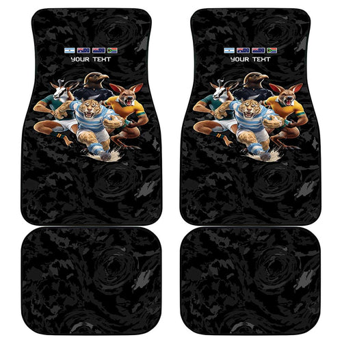Custom Rugby Southern Hemisphere Car Mats Argentina AUNZ South Africa Mascot Black - Aussie Hoodie
