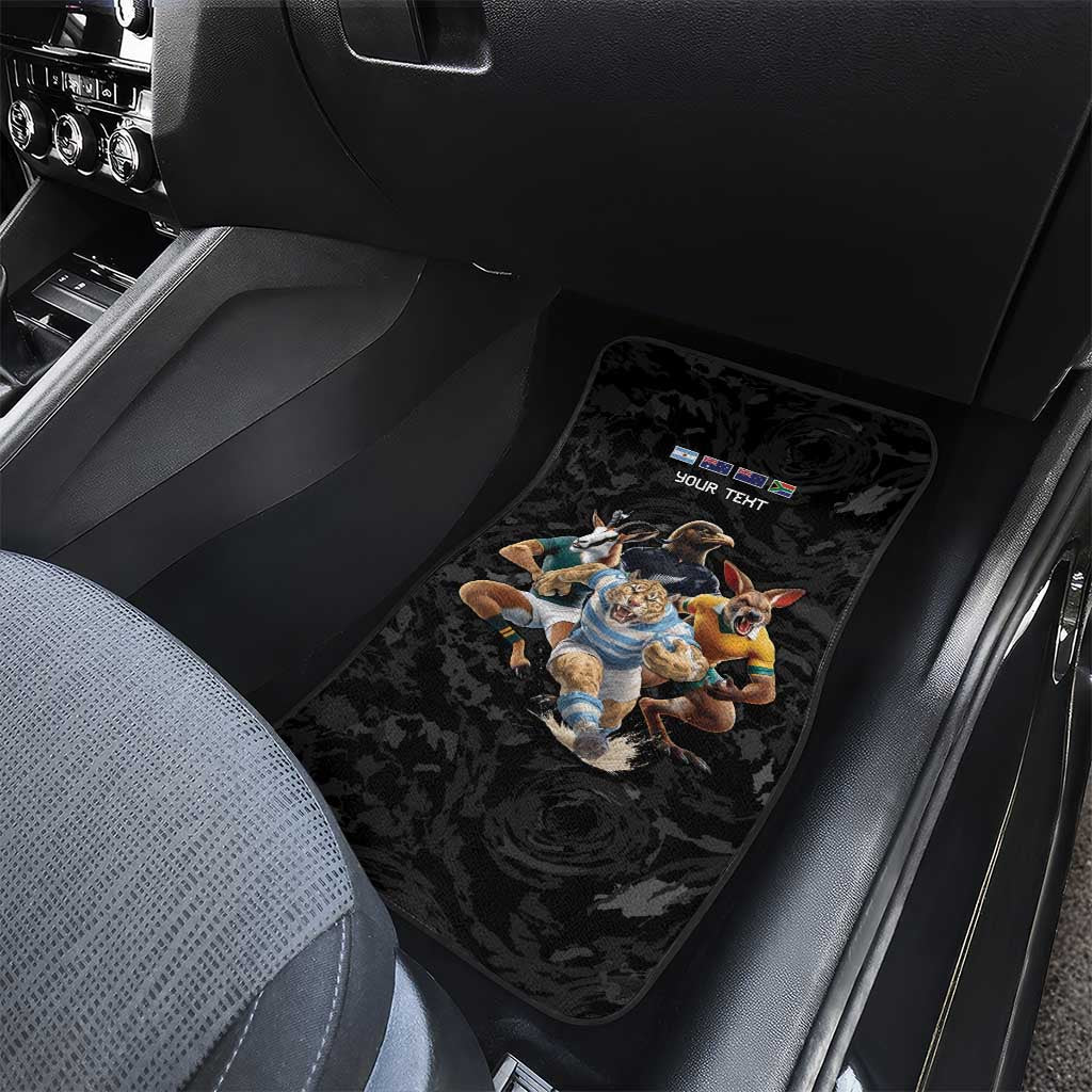 Custom Rugby Southern Hemisphere Car Mats Argentina AUNZ South Africa Mascot Black - Aussie Hoodie