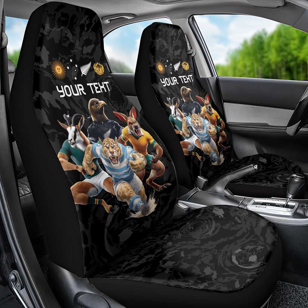 Custom Rugby Southern Hemisphere Car Seat Cover Argentina AUNZ South Africa Mascot Black - Aussie Hoodie