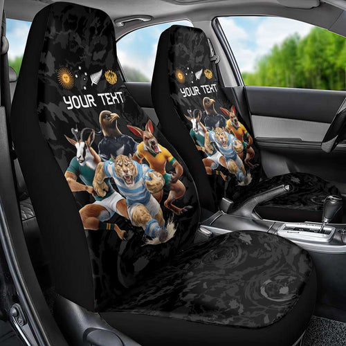 Custom Rugby Southern Hemisphere Car Seat Cover Argentina AUNZ South Africa Mascot Black - Aussie Hoodie