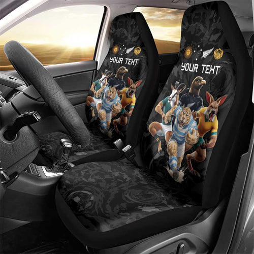 Custom Rugby Southern Hemisphere Car Seat Cover Argentina AUNZ South Africa Mascot Black - Aussie Hoodie