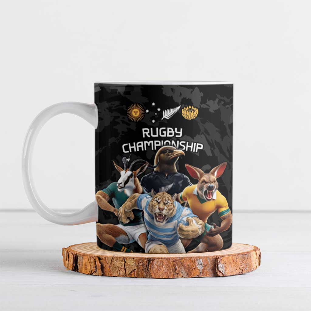 Custom Rugby Southern Hemisphere Ceramic Mug Argentina AUNZ South Africa Mascot Black - Aussie Hoodie