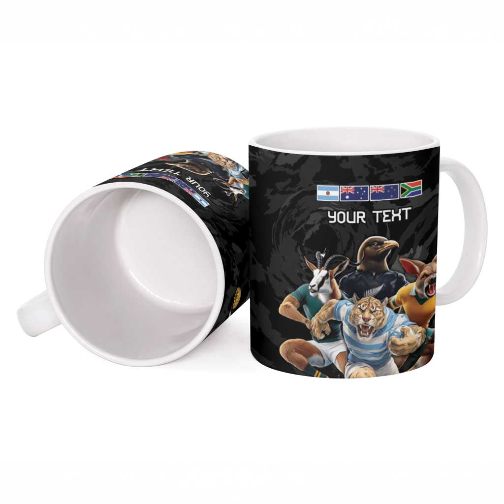 Custom Rugby Southern Hemisphere Ceramic Mug Argentina AUNZ South Africa Mascot Black - Aussie Hoodie