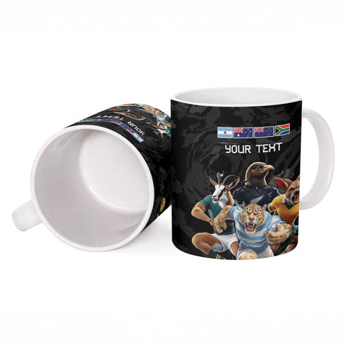 Custom Rugby Southern Hemisphere Ceramic Mug Argentina AUNZ South Africa Mascot Black - Aussie Hoodie
